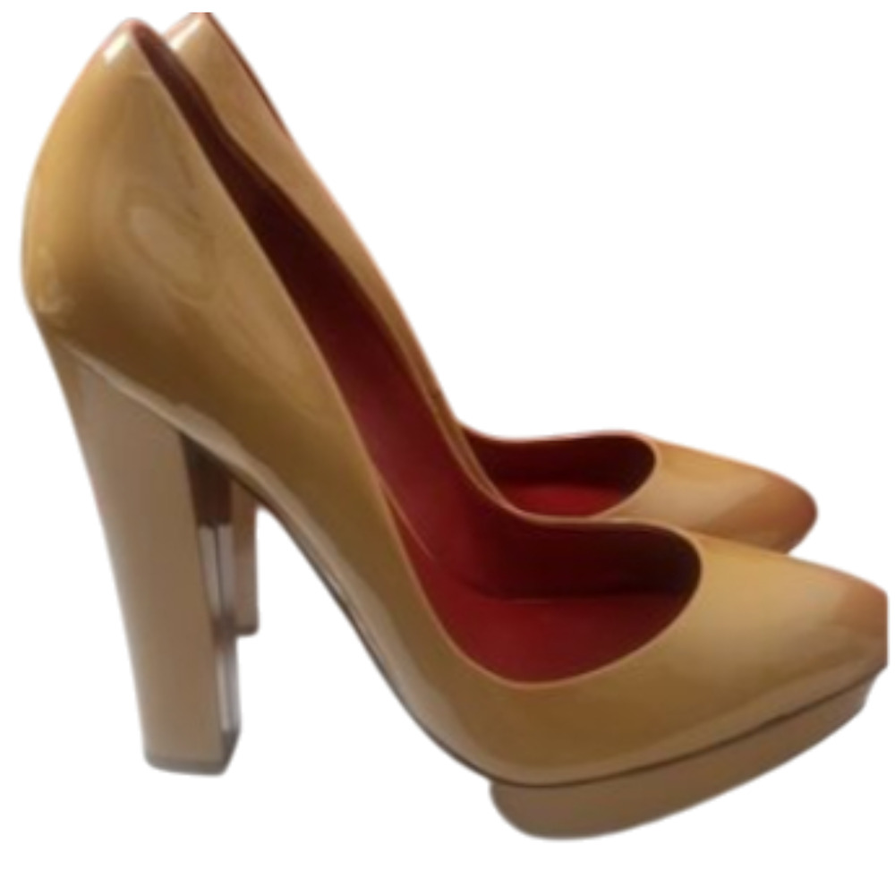 Charles Jourdan Paris Vintage Platform Nude Patent Leather Heels Size 6M